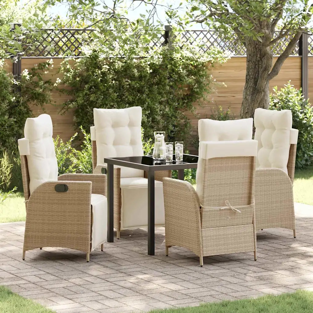 Set da Pranzo per Giardino con cuscino 5 pcs Beige polyrattan 3380555