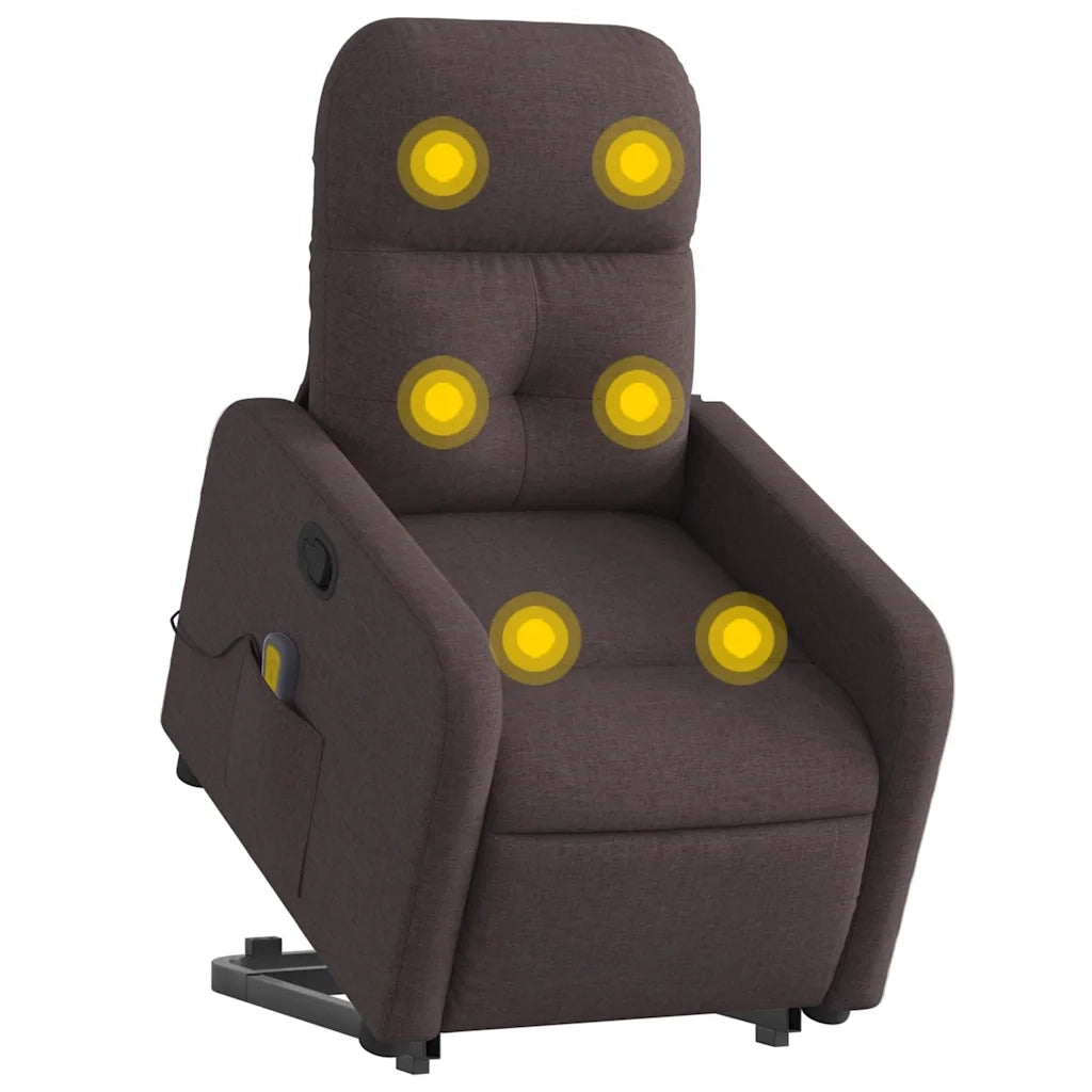 Divano Sedia-Poltrona Alzapersona Massaggi Reclinabile Marrone Scuro Tessuto 824479