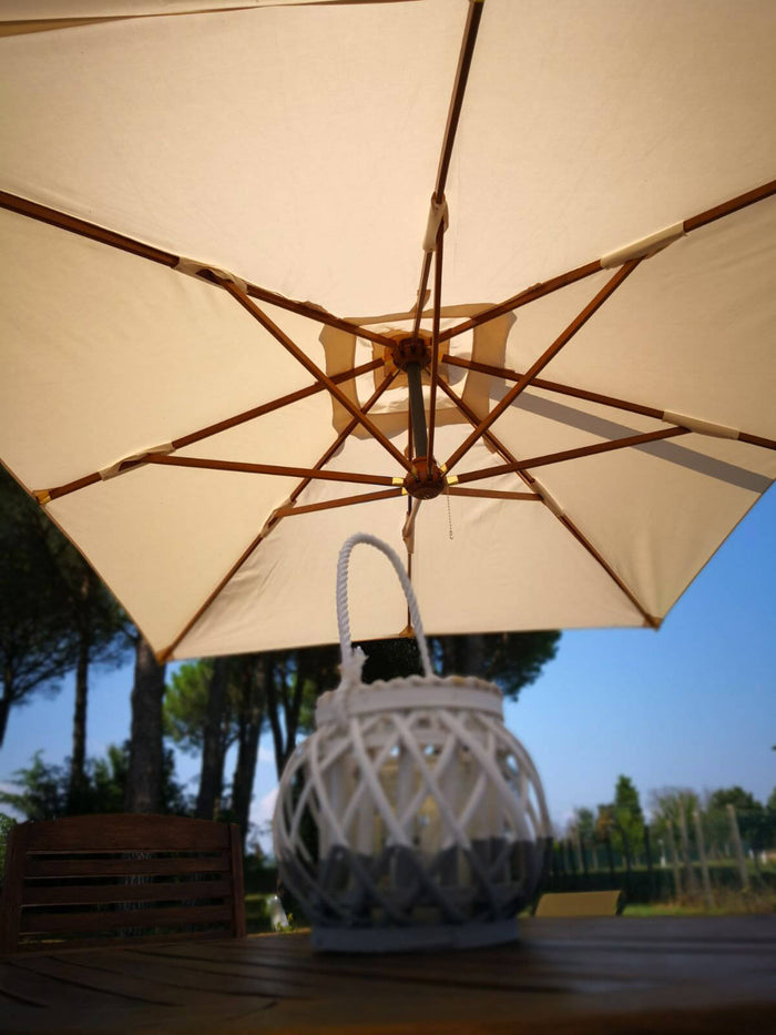 Ombrellone da Giardino Decentrato 3x4m in Legno Telo in Acrilico Danieli Tokio Ecrù