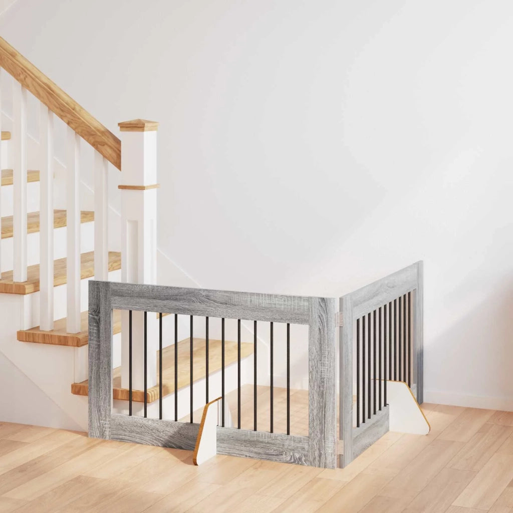 Cancello per cani con supporti 2 pcs Grigio Sonoma 100 x 60 cm