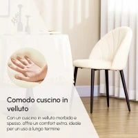 Set 2 Sedie da Salotto e Sala da Pranzo Imbottite, in Metallo e Tessuto Effetto Velluto Beige, 52x54x79 cm