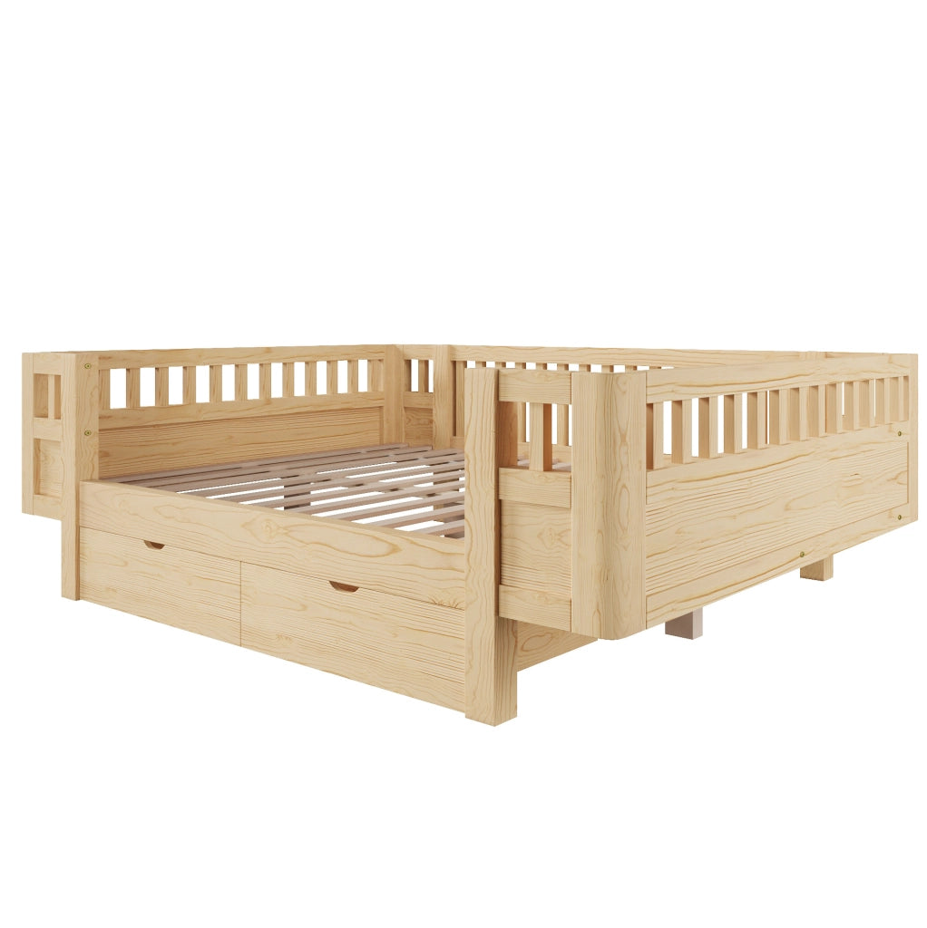 Letto a piattaforma 140x200 cm con sponde alte e due ampi cassetti, colore legno