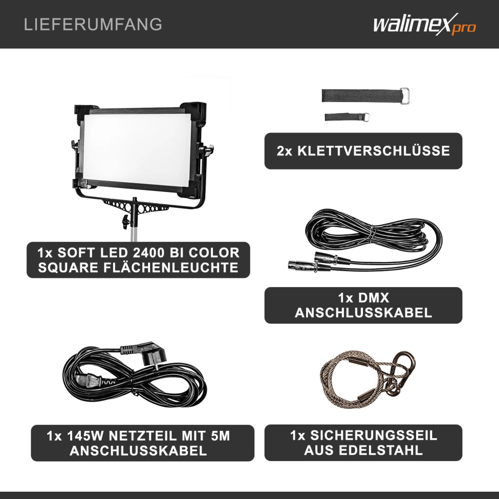Walimex Pro Soft LED Brightlight 1400 Bi-Color Square - Luce d'area Soft LED di alta qualità con temperatura di colore 3200-5600K, potenza 100W per produzioni fotografiche e video professionali