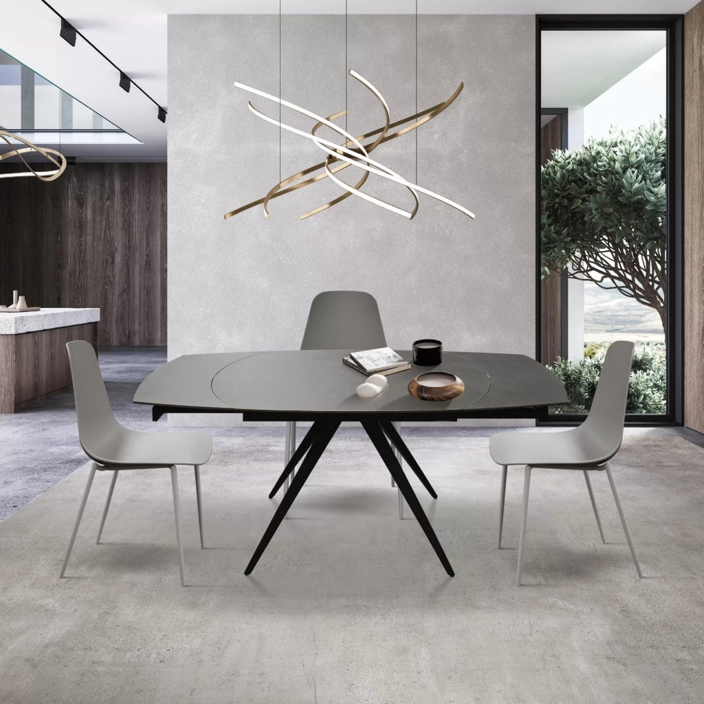 Mobili 2g - tavolo moderno allungabile piano ceramica grigio grafite 120x90x78