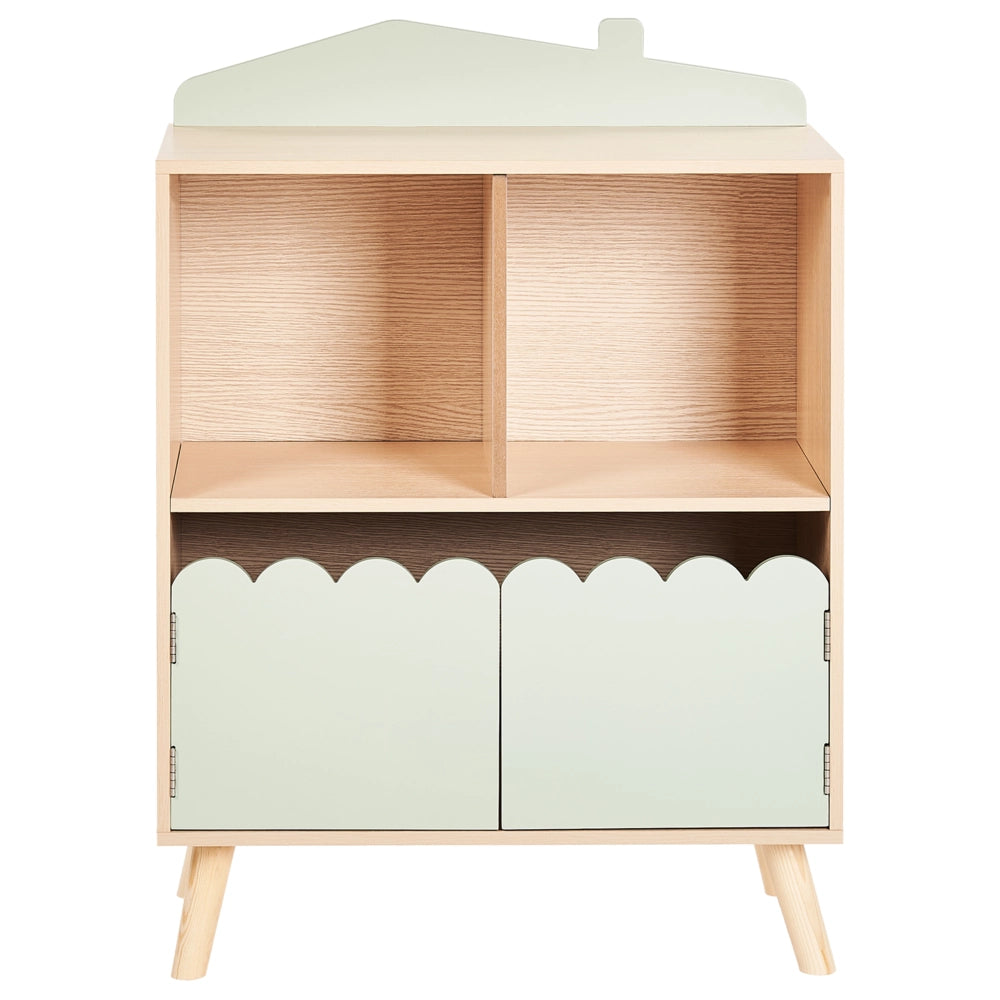 Scaffale 1 ripiano portaoggetti per la cameretta dei bambini in legno di pino MDF con gambe in legno chiaro