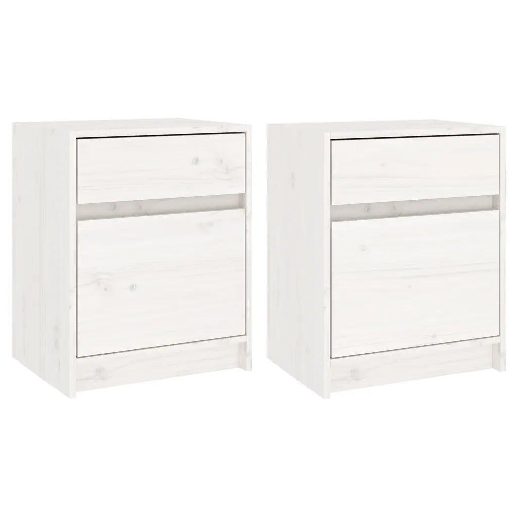 Comodini 2 pz-Set di 2 Tavolino da notte Bianchi 40x31x50 cm in Legno Massello di Pino