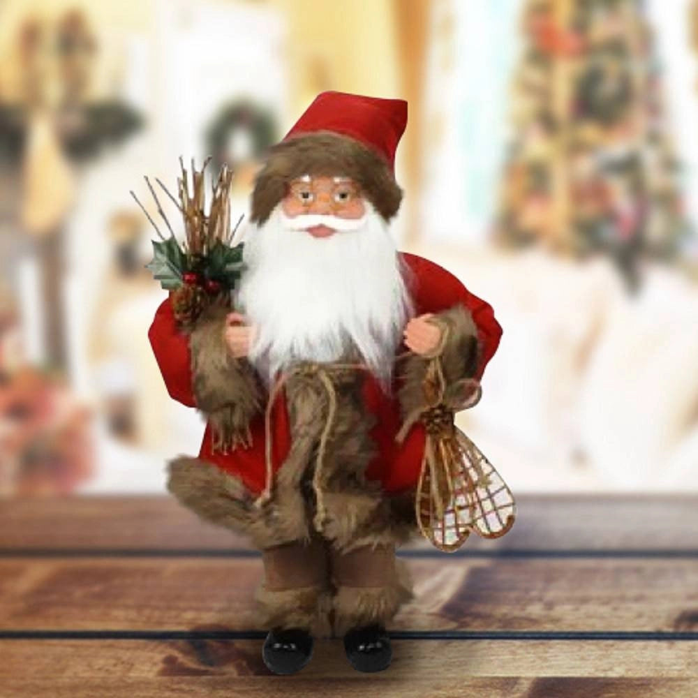 Trade Shop - Babbo Natale Nordico In Plastica Vestiti In Tessuto 30cm Decorazione Natalizia -