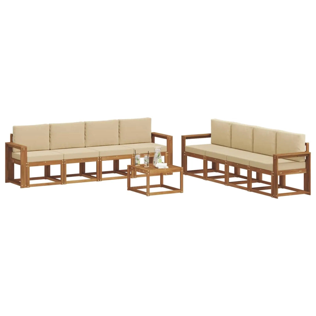 Set di divani da esterno con cuscino 9 pcs Naturale e Beige 3366191