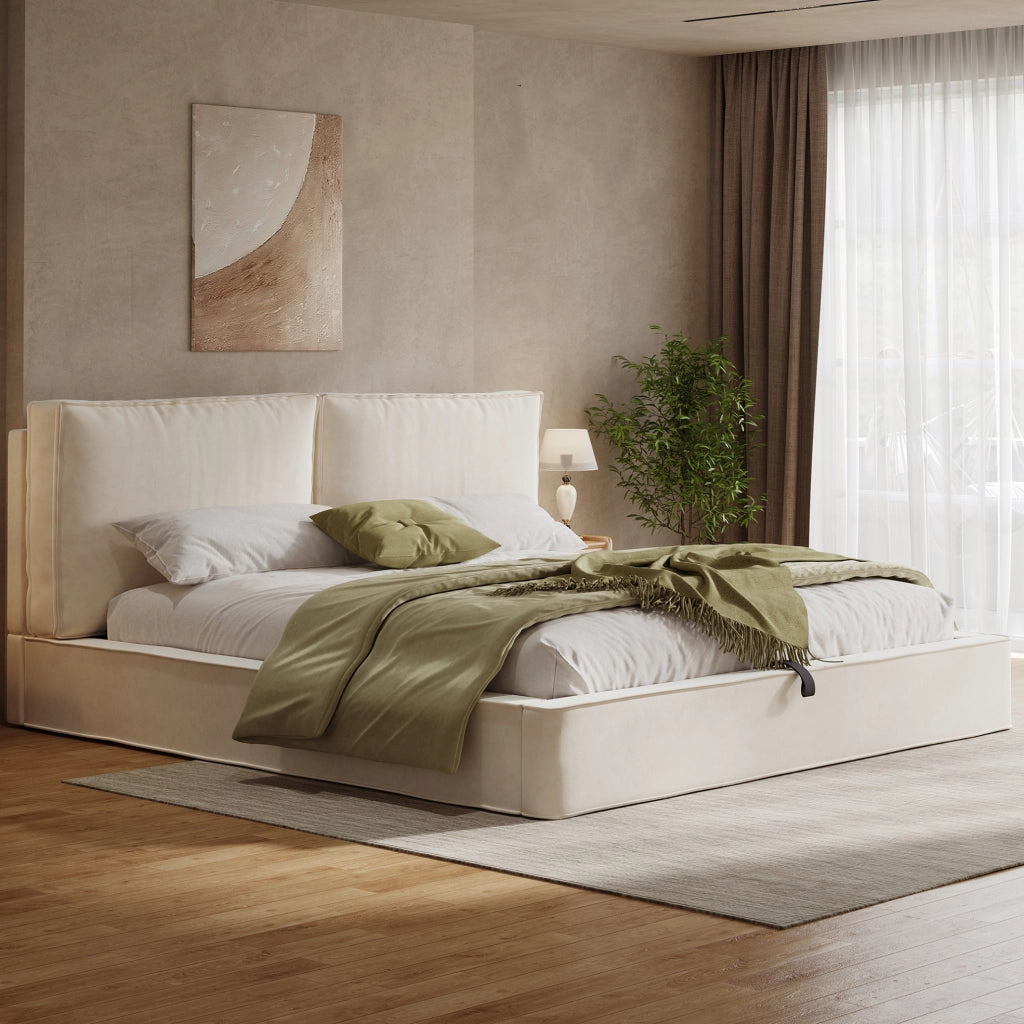 Letto matrimoniale contenitore in velluto beige 180x200 cm