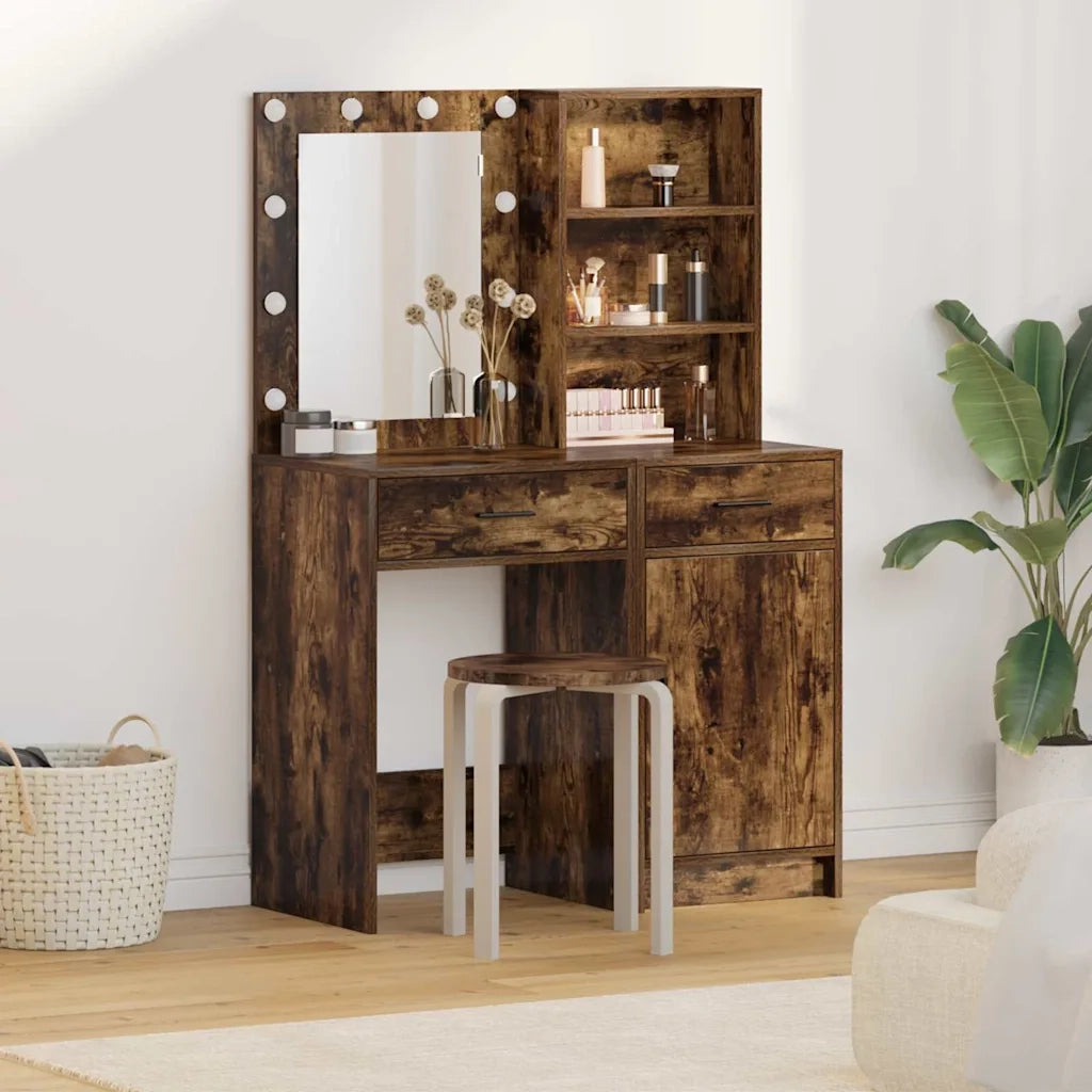 Set da tavolo da trucco con LED con cassetto 2 pcs Rovere fumé 3334276