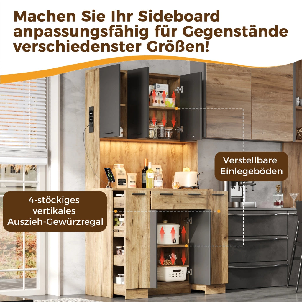 ARMADIO DA CUCINA 100x40x180 cm MDF Nero/Naturale con LED e prese