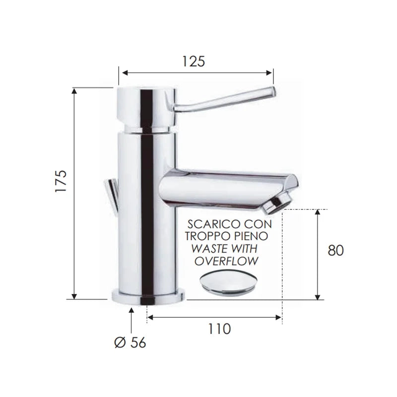 Miscelatore monocomando lavabo con o senza scarico serie minimal remer