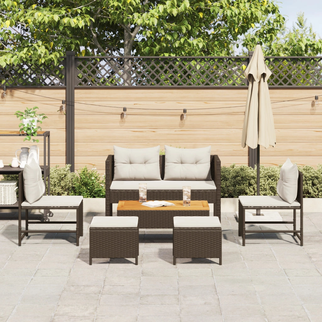 Set Divano Da Esterno Marrone E Panna Rattan, Legno, Tessuto Medio
