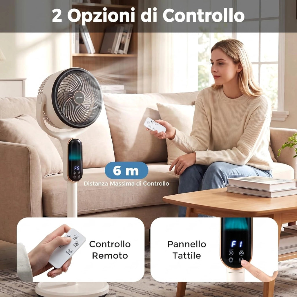 40 W Ventilatore a Piantana, Ventilatore Silenzioso con 8 Velocità, 3 Altezze Regolabili, Oscillazione a 90°+ 60°, Luce, Timer e Telecomando per Casa e Ufficio (Bianco)