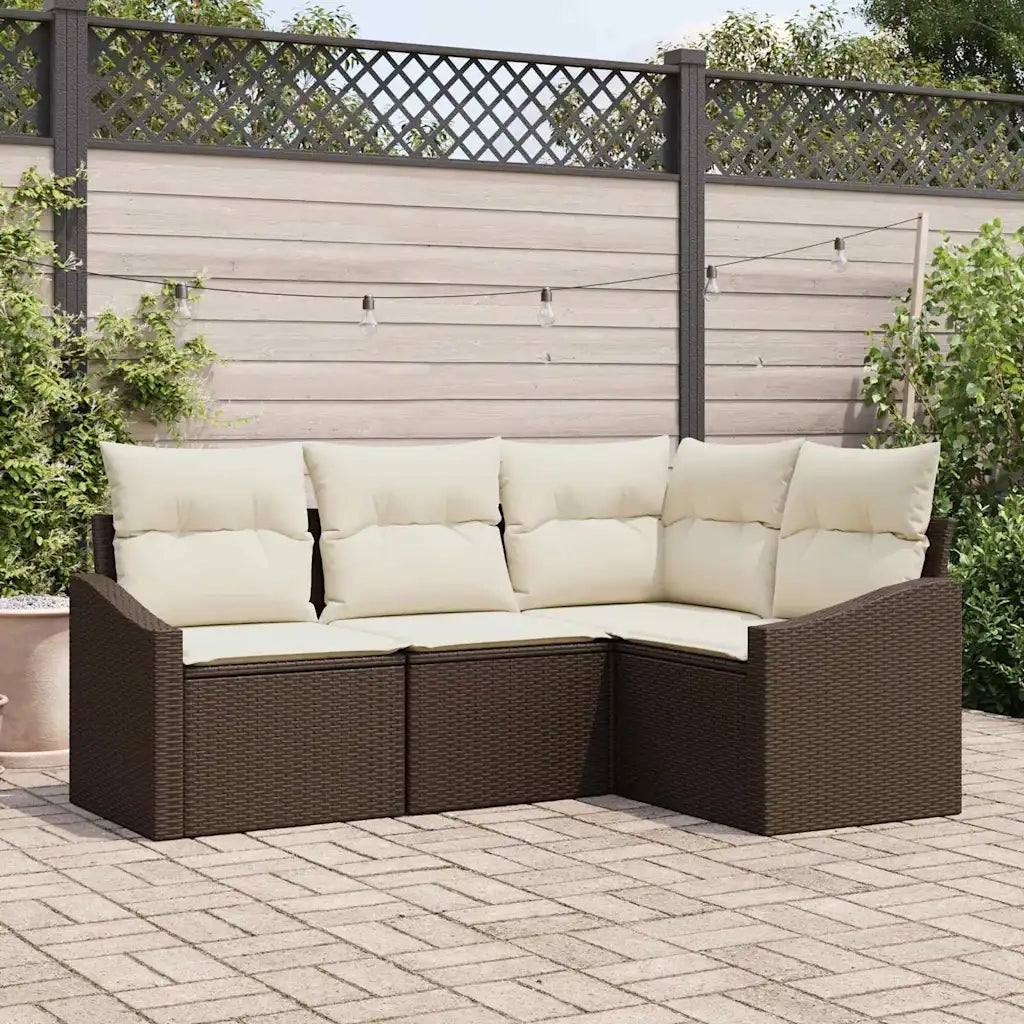 Set di divani con cuscino 4 pcs Marrone polyrattan