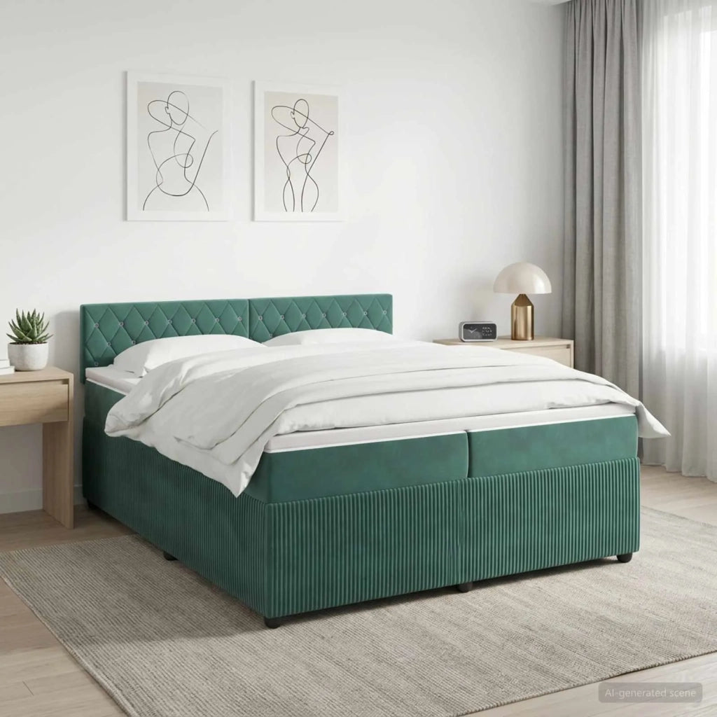 Letto box spring con materasso Verde Scuro 200 x 200 cm Velluto 3453206