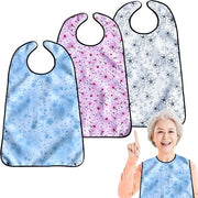 Slabbetjes per adulto, lavabili, riutilizzabili, impermeabili, protettori di abbigliamento con sacchetto di contenimento opzionale (rinfrescante), 3-pack