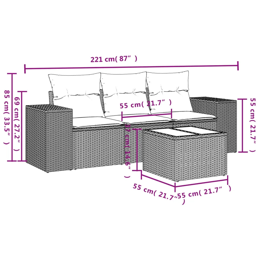 Salotto da Giardino-Set Divani da Giardino 4 pz con Cuscini Nero in Polyrattan 680322