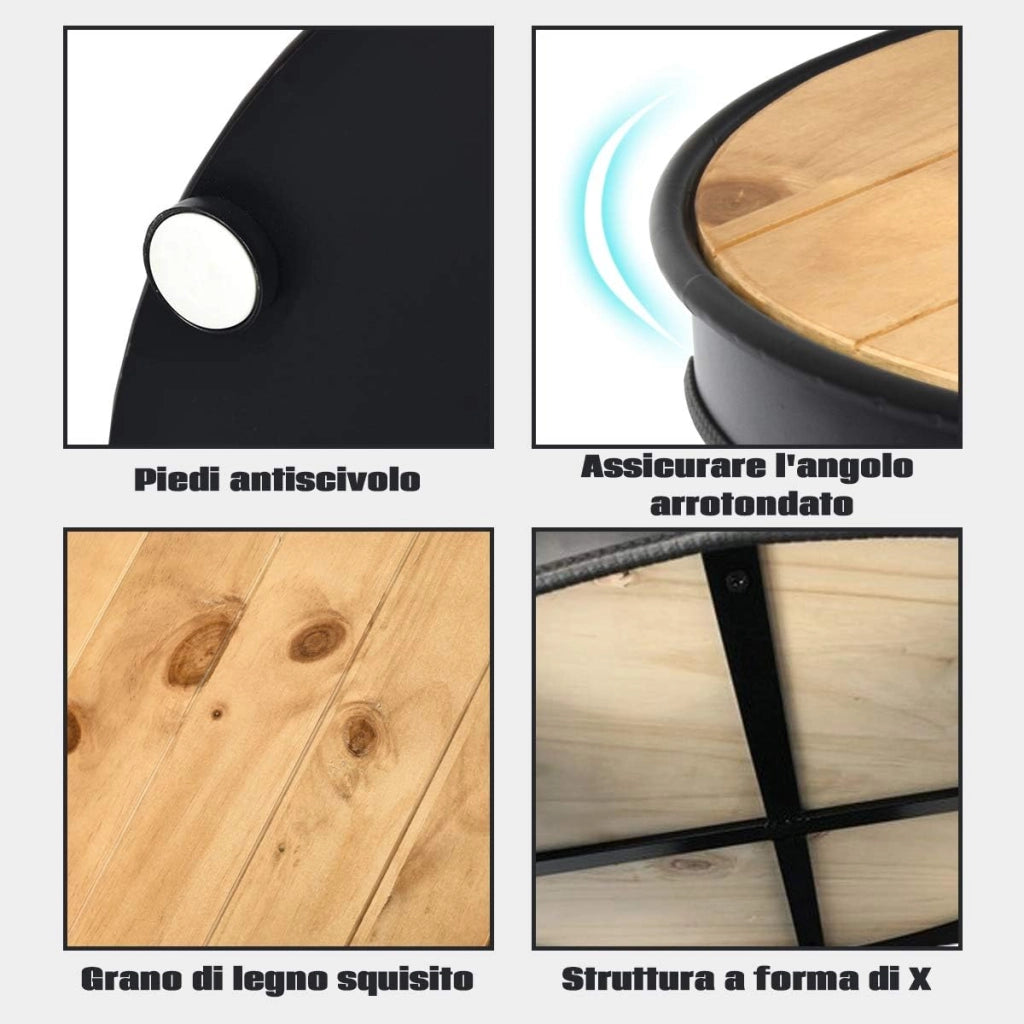 Tavolino da Caffè Moderno Rotondo, 3 Ripiani, 50 x 50 x 41,5 cm, Nero