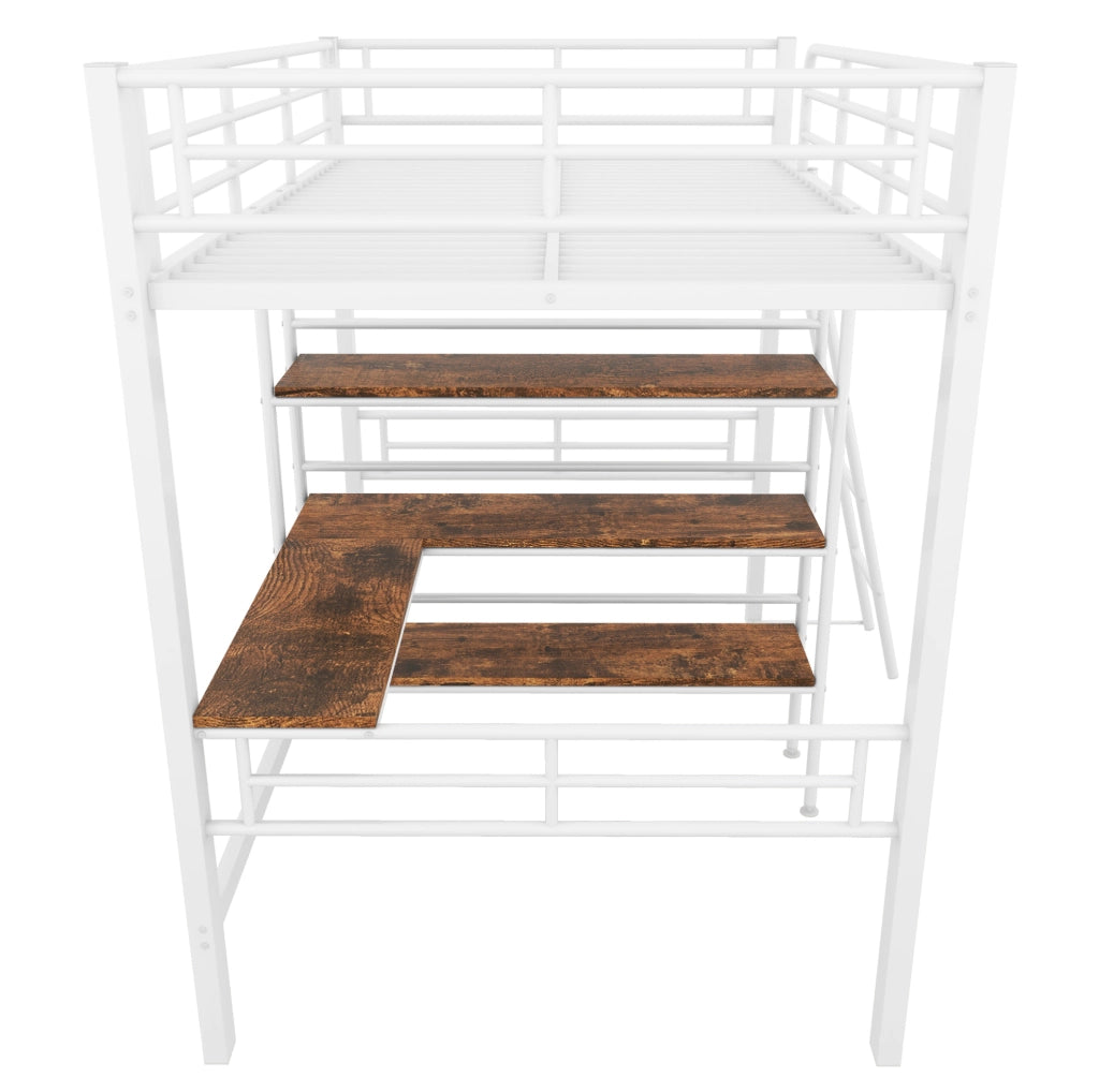 Hochbett 90x200 cm in metallo; con scrivania; ripiani; scala e sponde