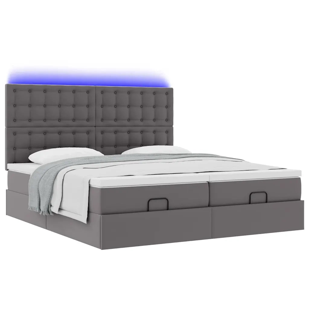 Struttura Letto Pouf con Materassi Grigio 200x200 cm Similpelle 3314511