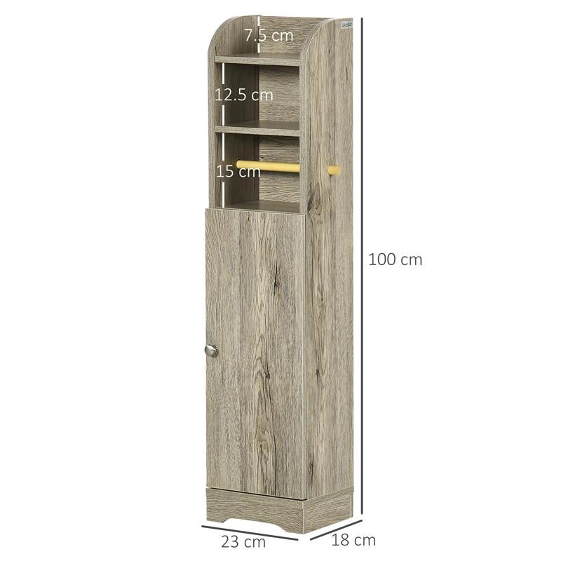 MOBILE BAGNO IN TRUCIOLATO CON 2 RIPIANI E ARMADIETTO A 2 LIVELLI, 23X18X100CM, GRIGIO
