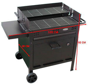 Barbecue a Legna e Carbone 120x60x92 cm con Forno per Pizza in Acciaio Etna Nero