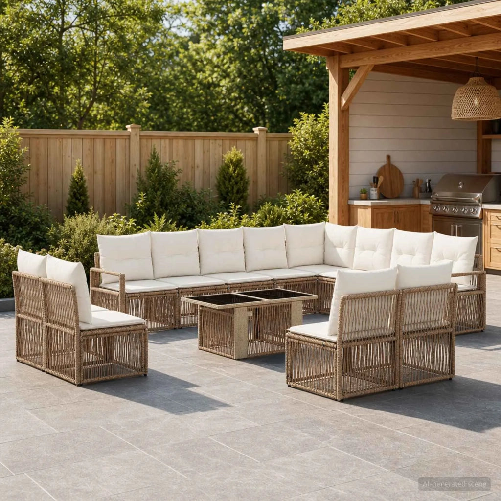 Set Divano da Giardino 13 pz Beige e Bianco Crema polyrattan 3437172