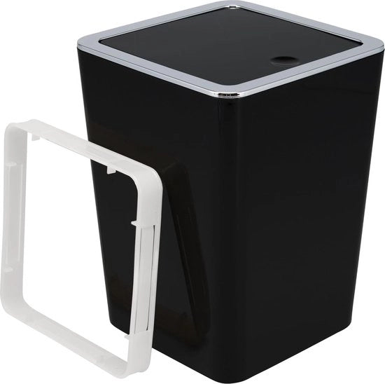 Serie per la camera da bagno Savona - contenitore per prodotti personali con coperchio scorrevole, vasca da bagno, contenitore per rifiuti, plastica (nero, angolare)