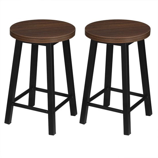 Set di 2 Sedute Bassissime - Seduta, Sedutina, Sedutine, Sedia - Legno e Metallo - Nero con Moka 30x45cm