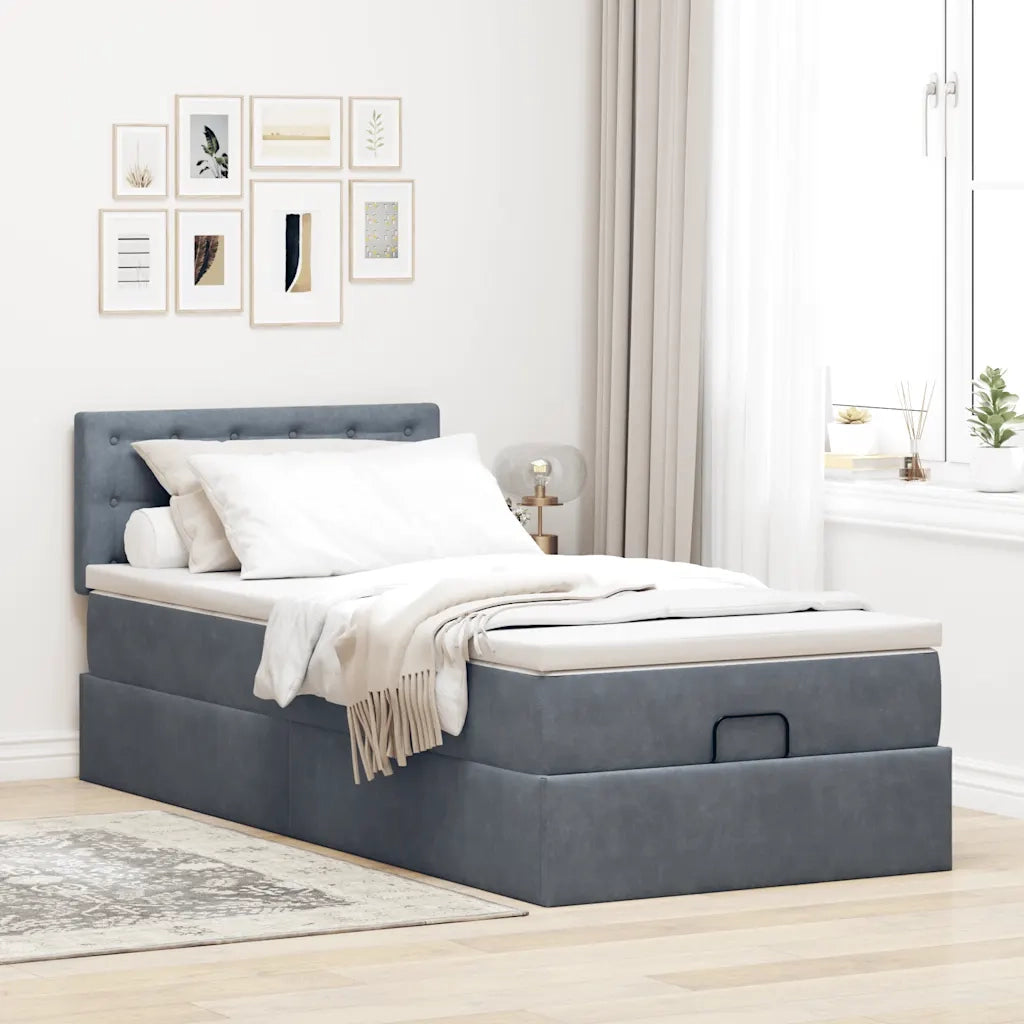 Struttura Letto Pouf con Materasso 90x200 cm in Velluto