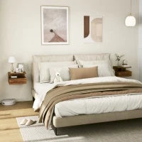 Set da 2 Comodini Sospesi per Camera da Letto con Cassetto e Mensola in Legno 35x32x22.5cm, Marrone