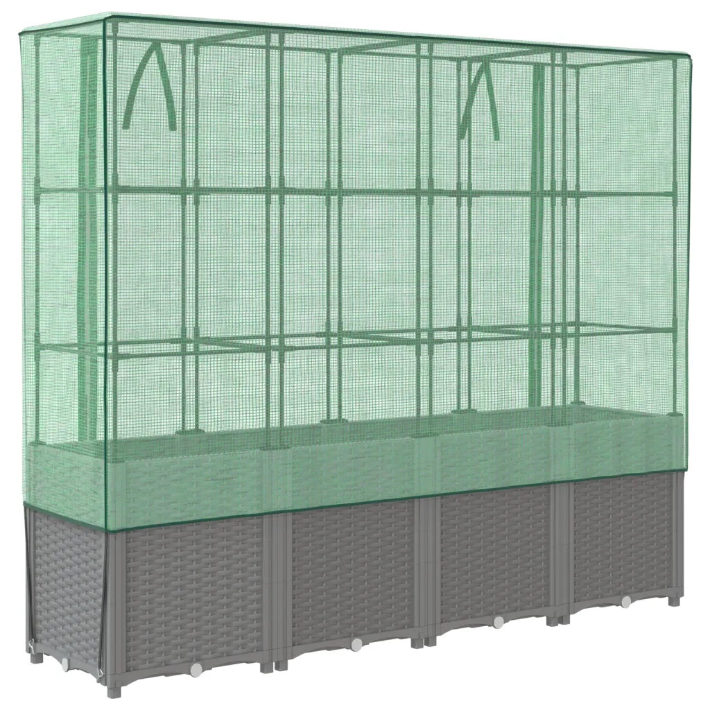 Fioriere | Cassetta per fiori | Letto Rialzato con Copertura Serra Effetto Rattan 160x40x153 cm