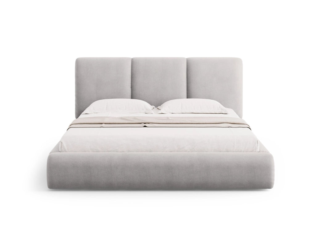 Cosmopolitan Design - Letto a cassettone con testiera "Nicolas" 140x200cm in ciniglia grigio chiaro 