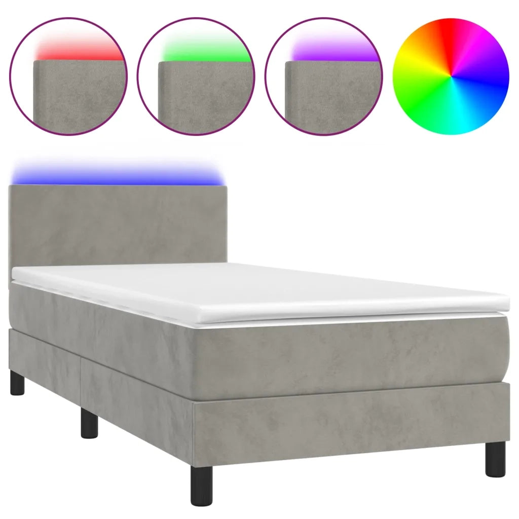 Letto a Molle Materasso e LED Grigio Chiaro 90x200 cm Velluto cod mxl 59371