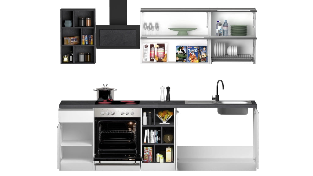 Cucina Lineare Bianca SOLE 256 cm – Moderna, Soft Close, Made in Italy