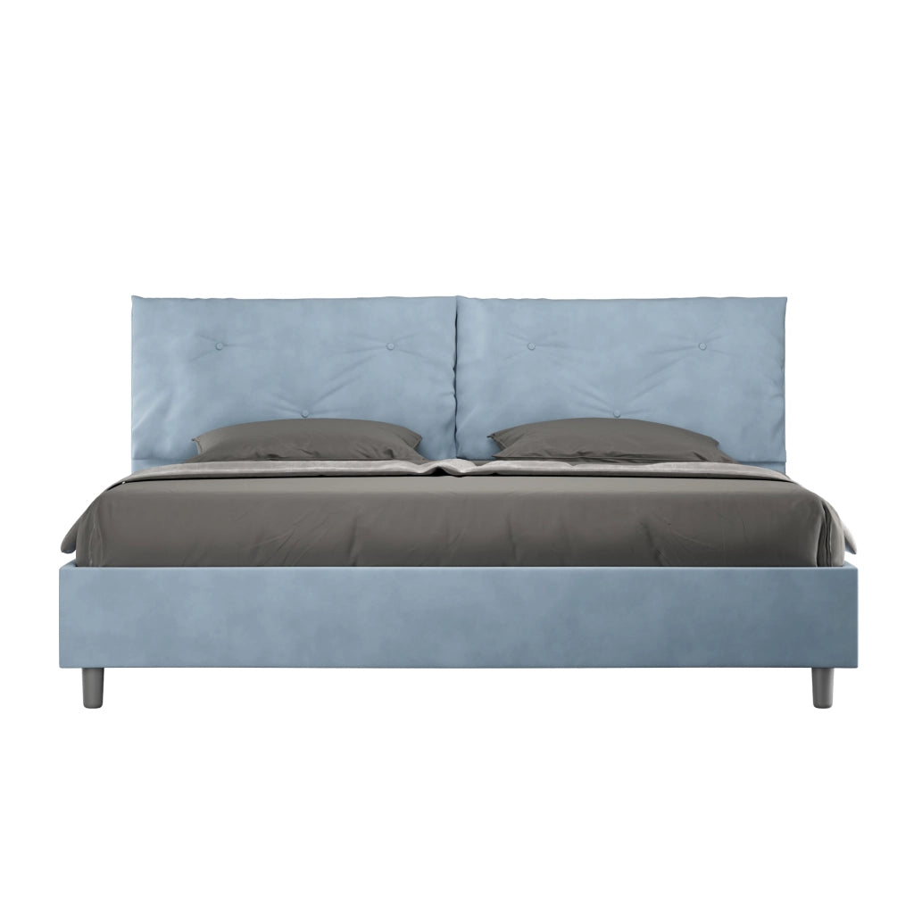 BS COM Letto matrimoniale king size con rete imbottito 200x210 microfibra azzurro