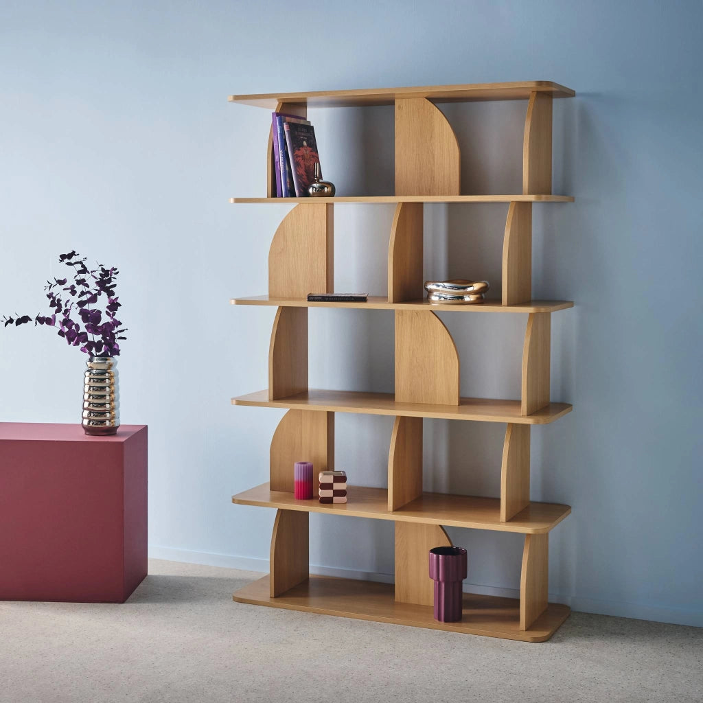 Libreria esotica in legno a 5 livelli, quercia