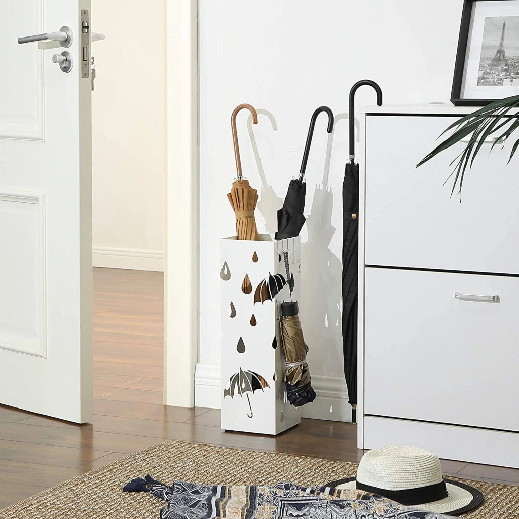 Portaombrelli LUC49W - Design moderno in metallo con scolapiatti, bianco