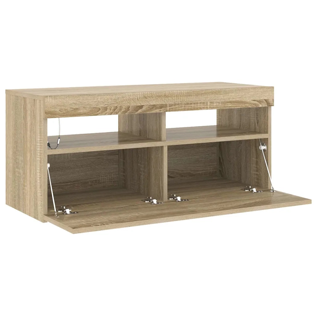 Mobile Porta TV con Luci LED Rovere Sonoma 90x35x40 cm 804385