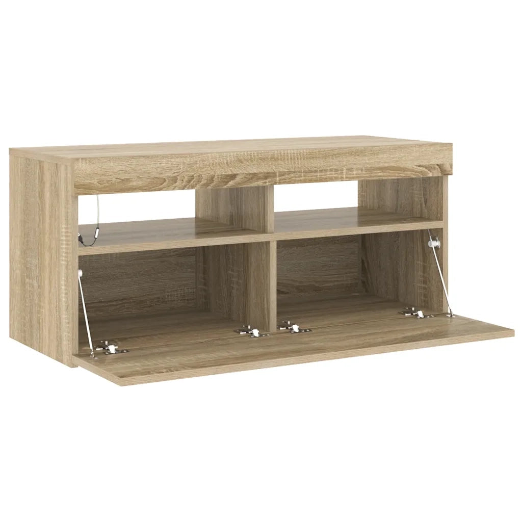 Mobile Porta TV con Luci LED Rovere Sonoma 90x35x40 cm 804385