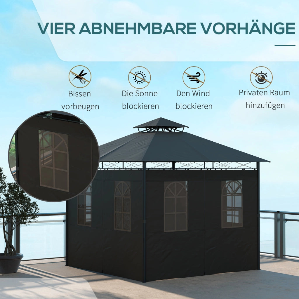 GAZEBO 2,95 x 2,95 m in metallo grigio scuro con tetto a due livelli