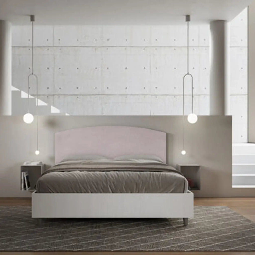 Letto matrimoniale con rete 160x190 bianco frassino testata microfibra glicine Antilia