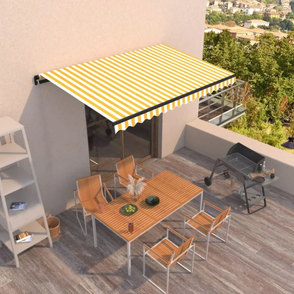 Tenda da Sole Retrattile Manuale 450x300 cm Gialla e Bianca cod mxl 57742
