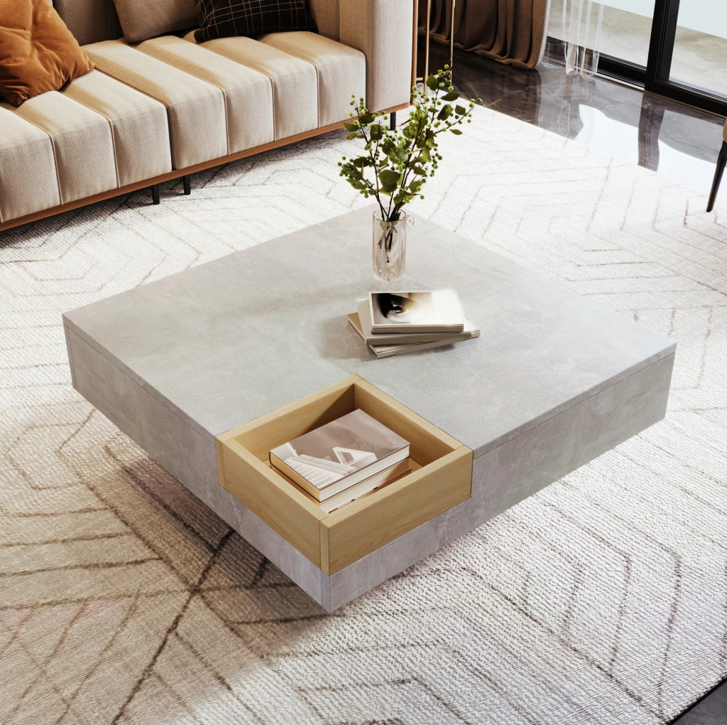Tavolino da caffè 72x72 cm grigio cemento con box removibile
