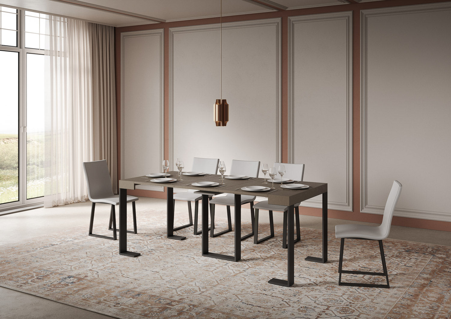 Consolle Allungabile 90-300x40x77 cm Sintesi Tortora Telaio Antracite