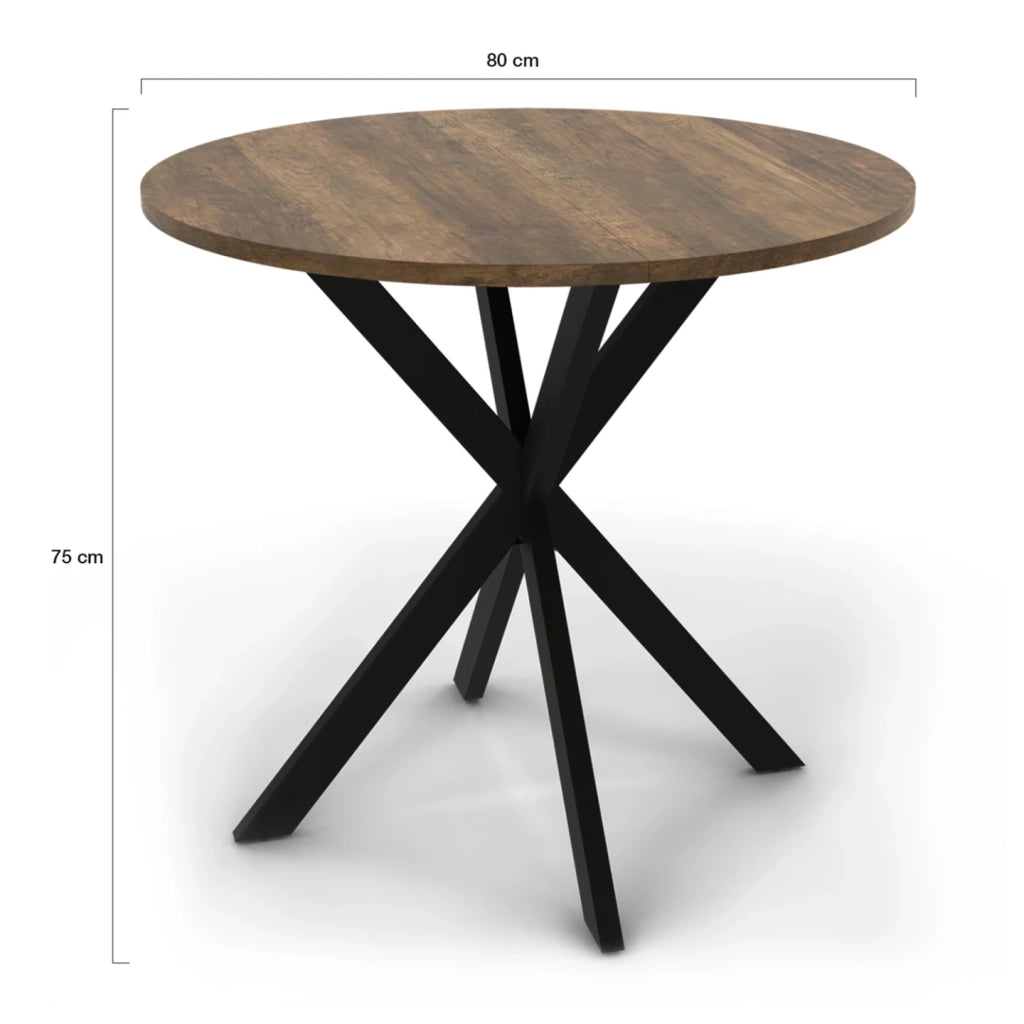 IDMarket - HAWKINS mesa de comedor redonda 2-4 personas con patas de araña negro y madera antigua 80 cm