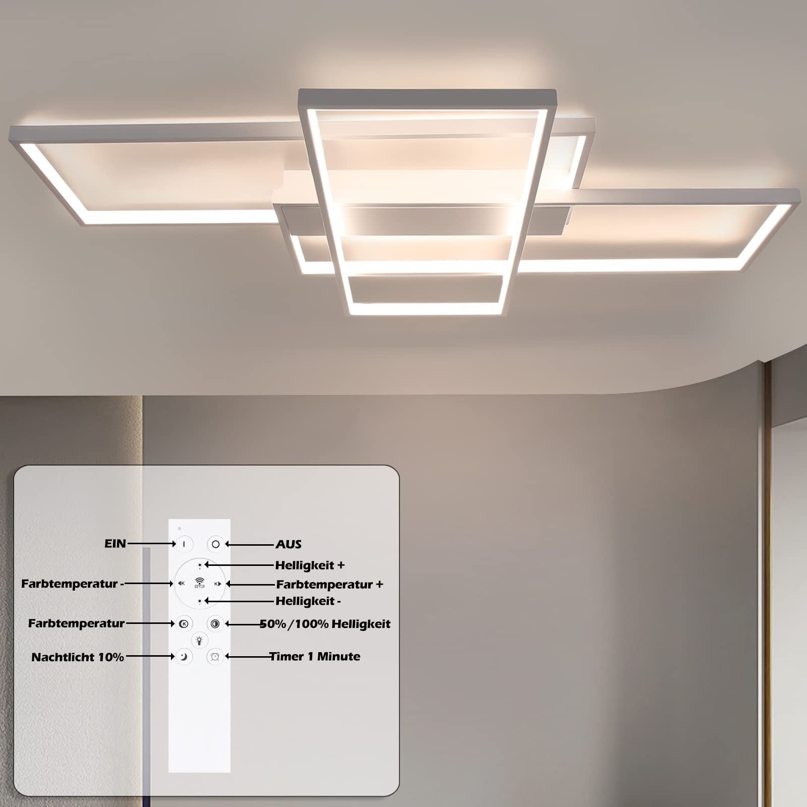 ZMH Lampada da soffitto LED moderna geometrica rettangolare 100cm per soggiorno camera