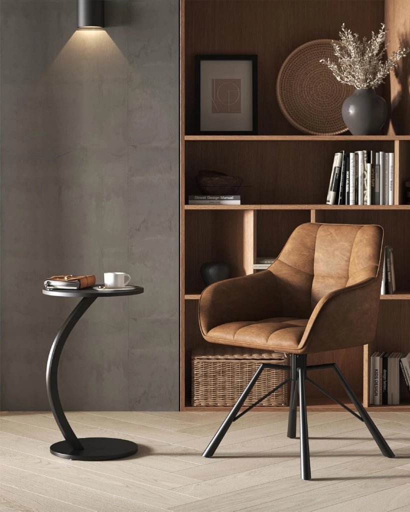Set di 2 Sedie per Sala da Pranzo Girevoli a 360°, Sedie da Cucina Imbottite con Gambe in Metallo, Poltroncine in Similpelle per Camera da Letto, Soggiorno, Marrone Chiaro, BH366hbr-2