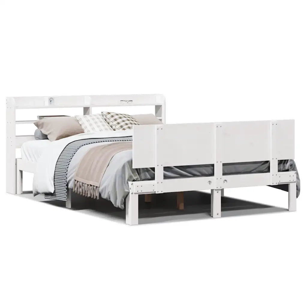 Giroletto con Testiera-Struttura Letto con testiera Bianco 135x190 cm Legno Massello di Pino 838341